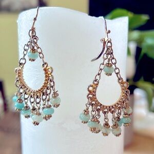 Sea blue natural stone dangle earrings.